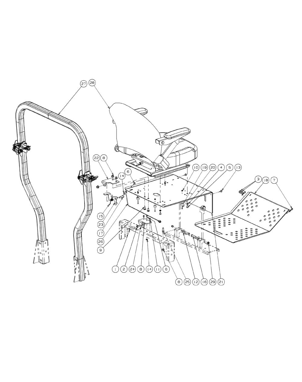 Seat And Floor Panel Assembly Diagram and Parts List for 53AH8CT2050-25HP Cub Cadet Lawn Tractor